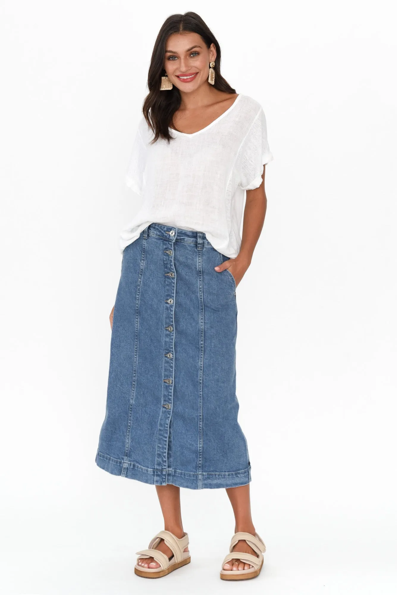 Florence Mid Blue Denim Skirt sold by Blue Bungalow product image thumbnail 2