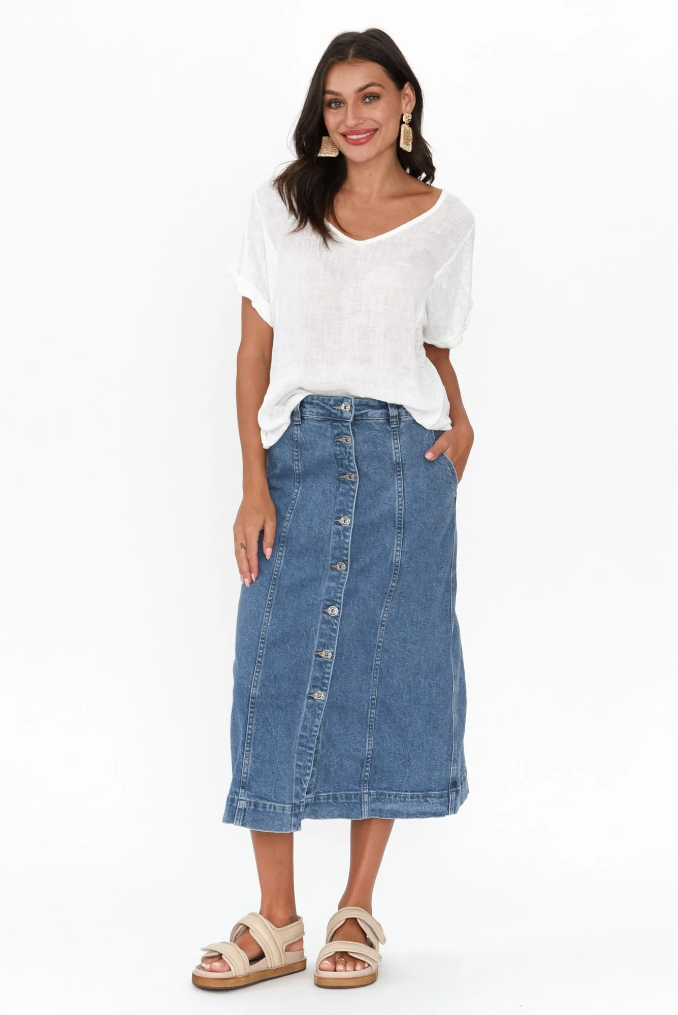 Florence Mid Blue Denim Skirt sold by Blue Bungalow product image thumbnail 5