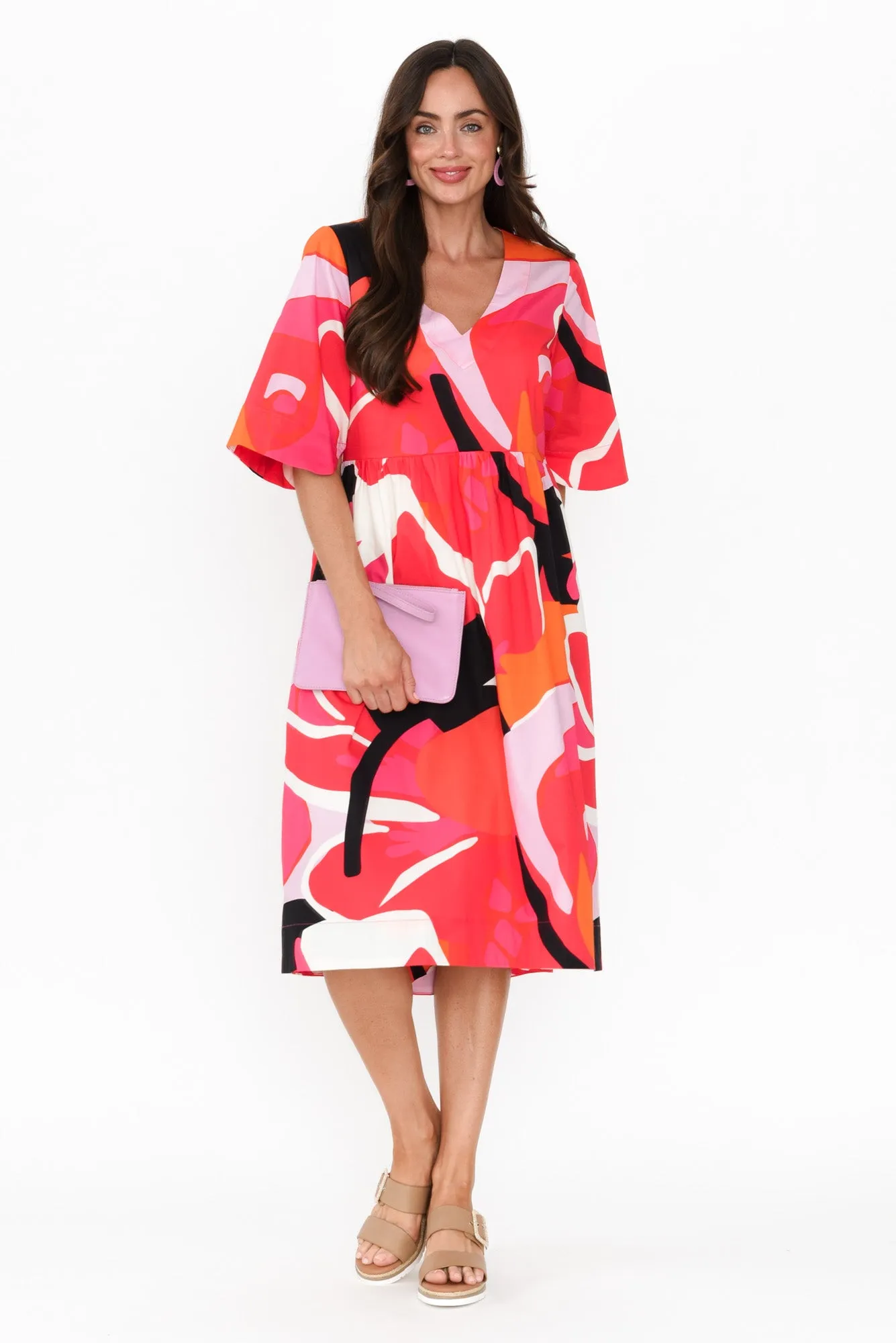Brightside Pink Abstract Cotton Dress sold by Blue Bungalow