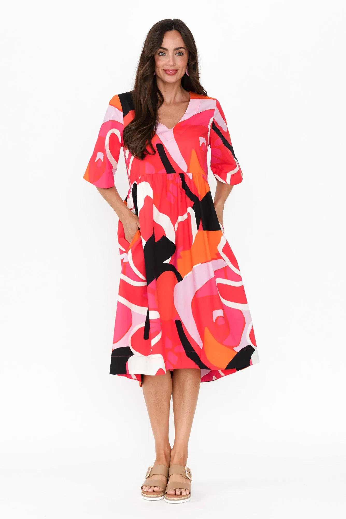 Brightside Pink Abstract Cotton Dress sold by Blue Bungalow product image thumbnail 2