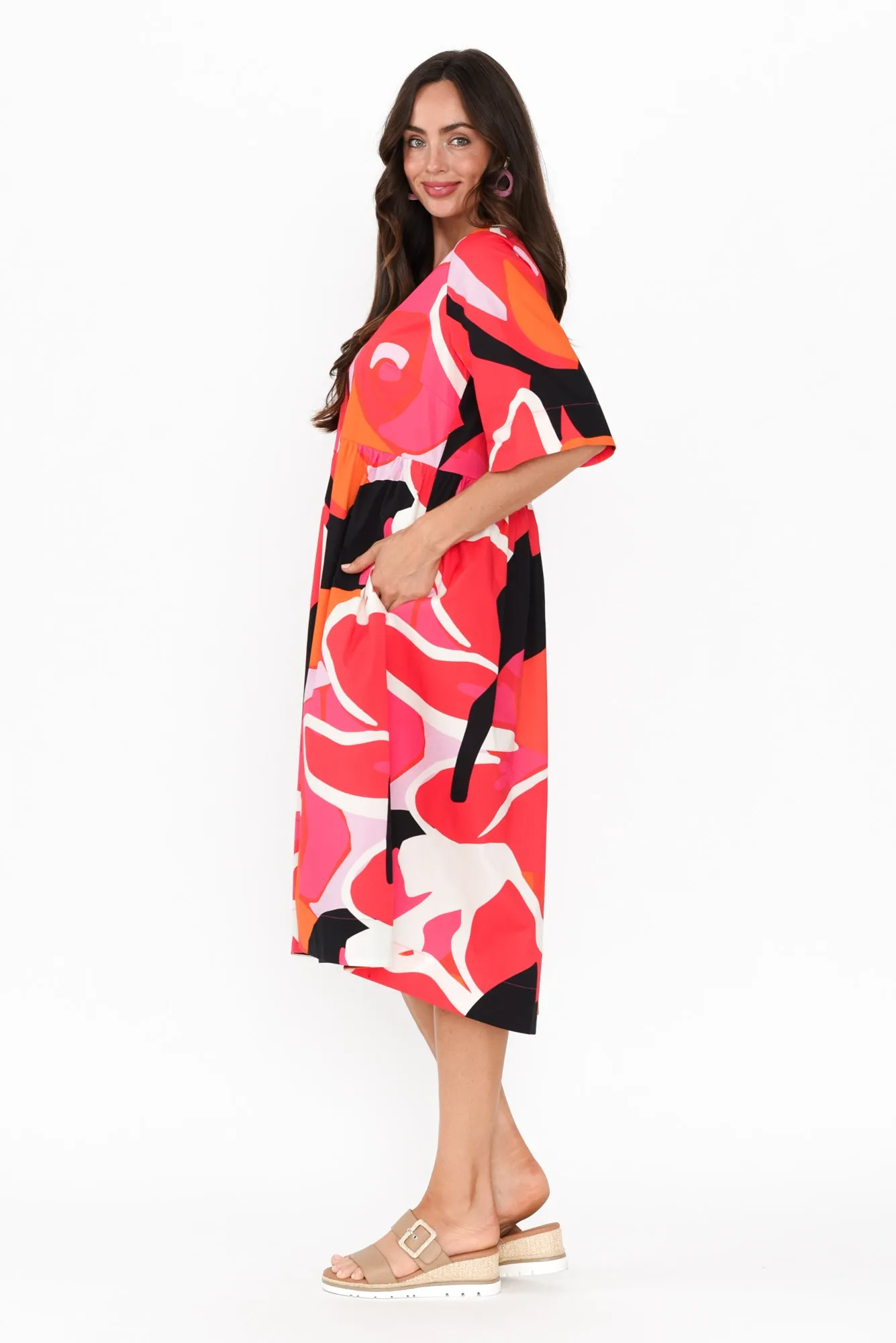 Brightside Pink Abstract Cotton Dress sold by Blue Bungalow product image thumbnail 3