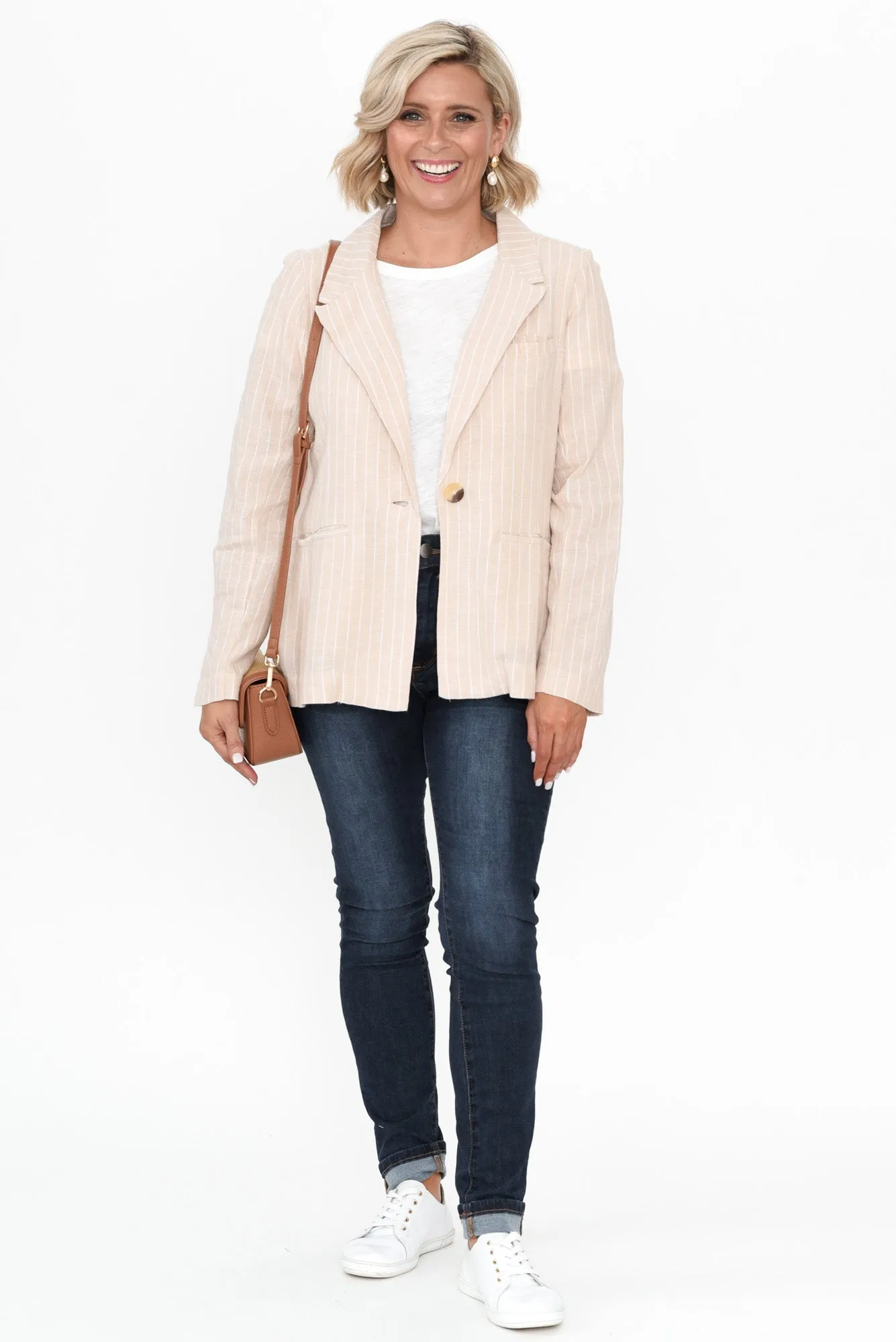 Lisset Natural Stripe Linen Blend Blazer sold by Blue Bungalow product image thumbnail 3
