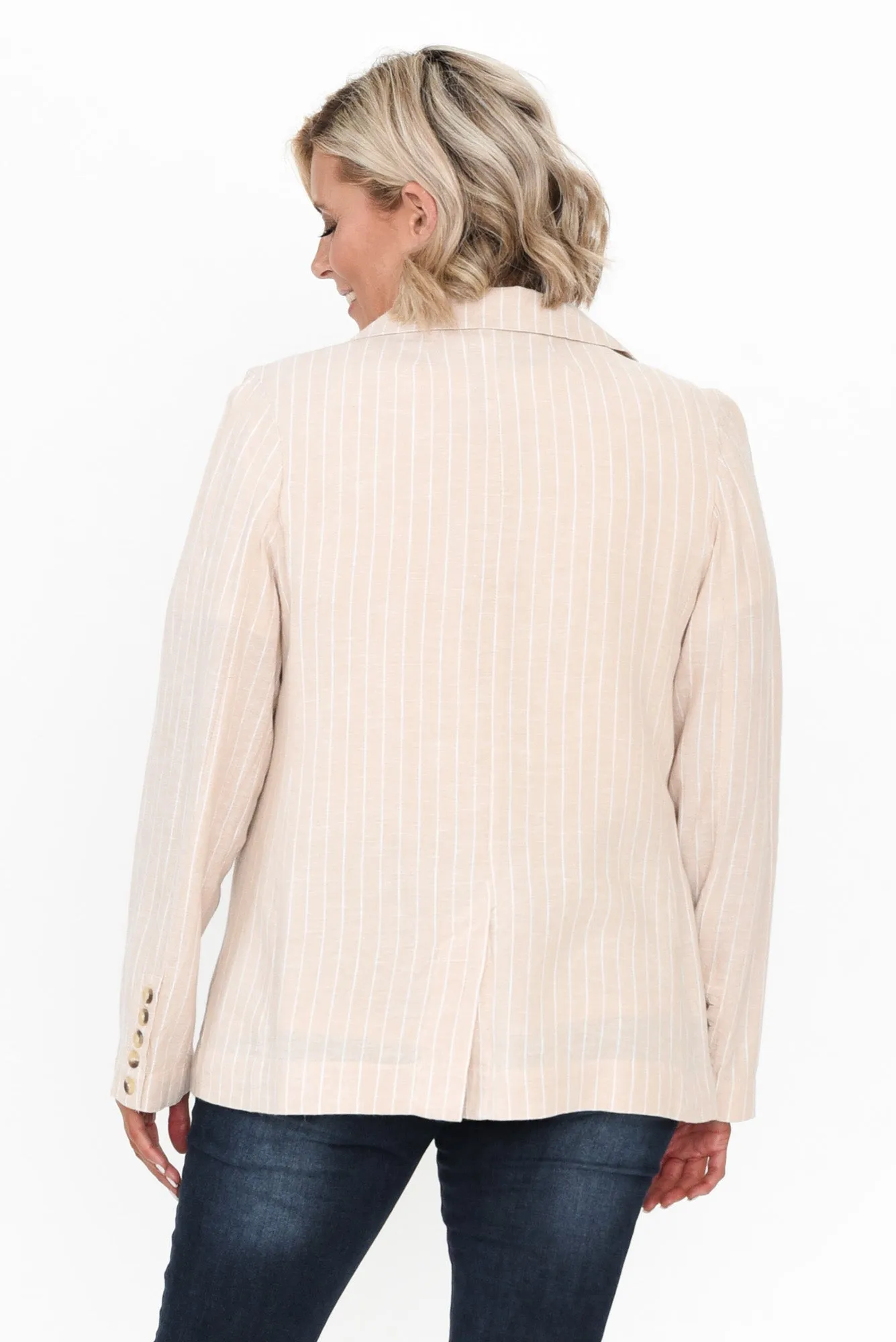 Lisset Natural Stripe Linen Blend Blazer sold by Blue Bungalow product image thumbnail 5