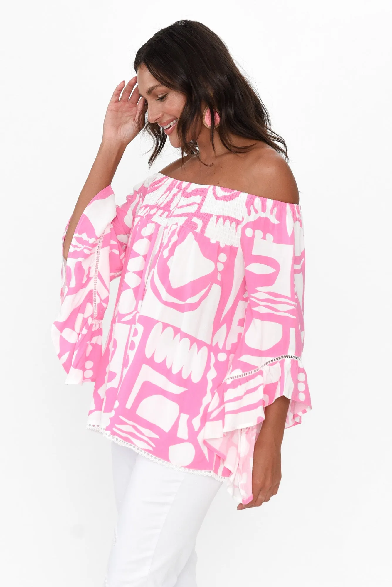 Violet Pink Abstract Bell Sleeve Top sold by Blue Bungalow product image thumbnail 4