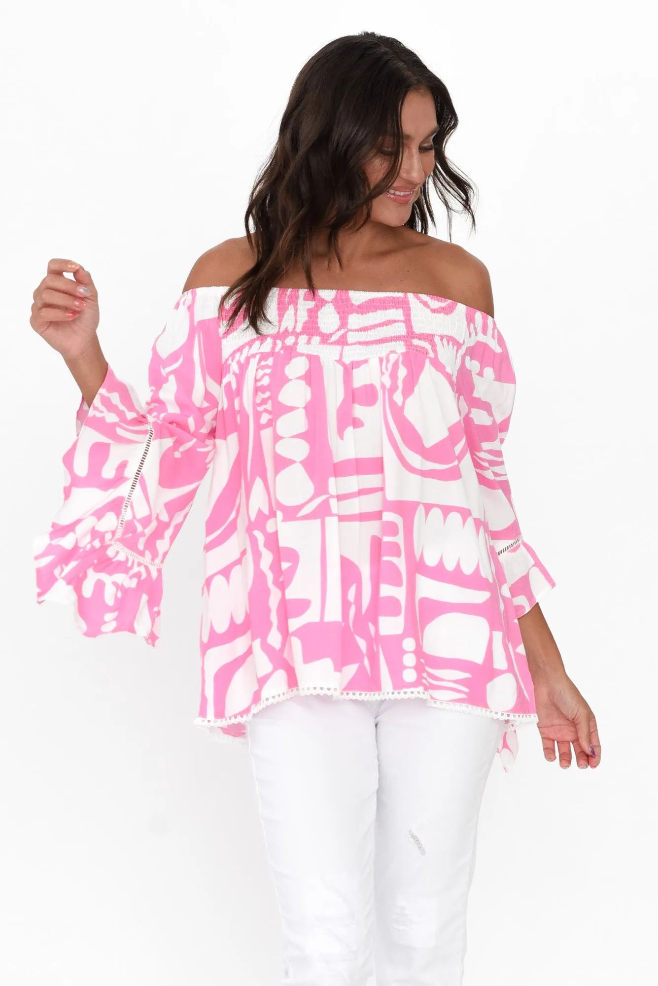 Violet Pink Abstract Bell Sleeve Top sold by Blue Bungalow product image thumbnail 2