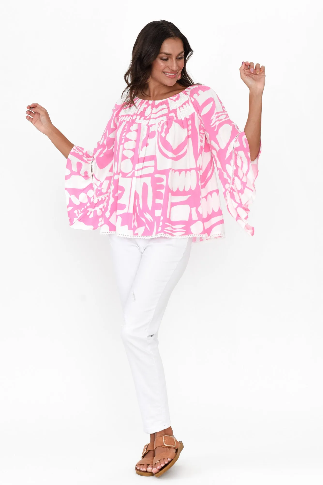 Violet Pink Abstract Bell Sleeve Top sold by Blue Bungalow product image thumbnail 3