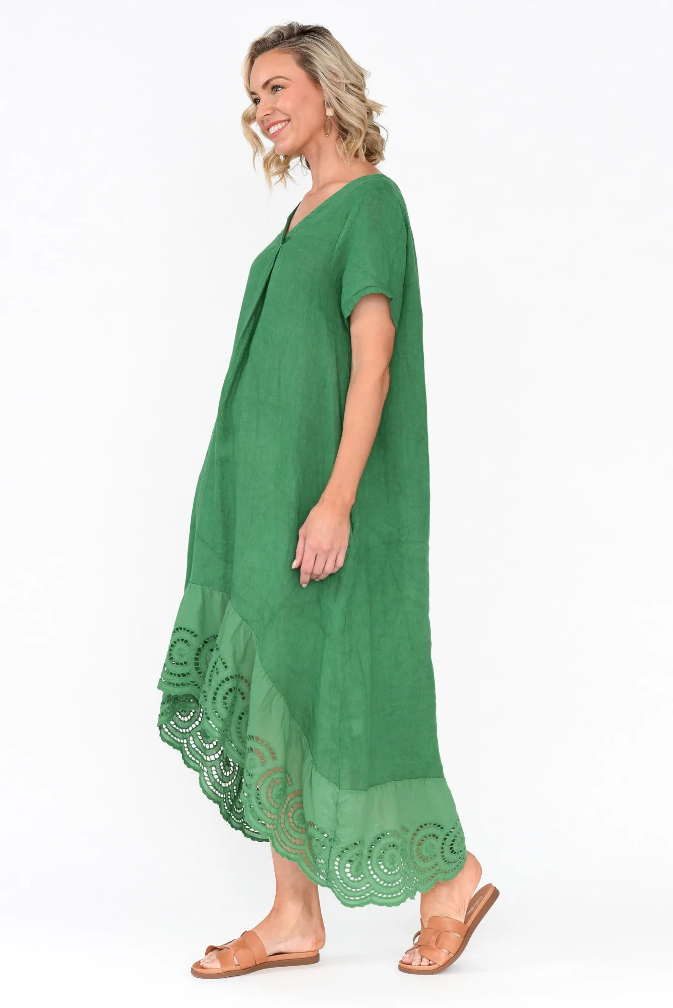 Ravella Green Linen V Neck Dress sold by Blue Bungalow product image thumbnail 3