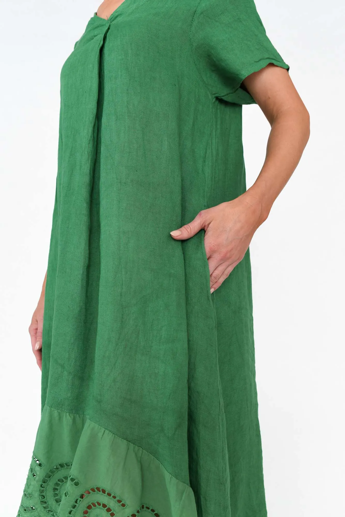 Ravella Green Linen V Neck Dress sold by Blue Bungalow product image thumbnail 5