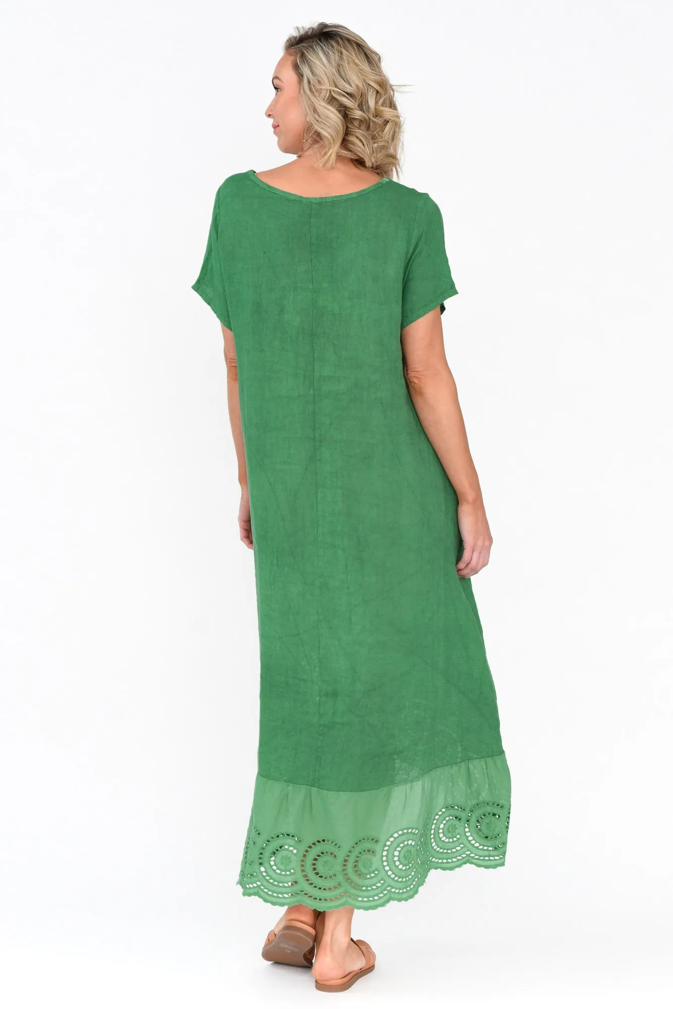 Ravella Green Linen V Neck Dress sold by Blue Bungalow product image thumbnail 4