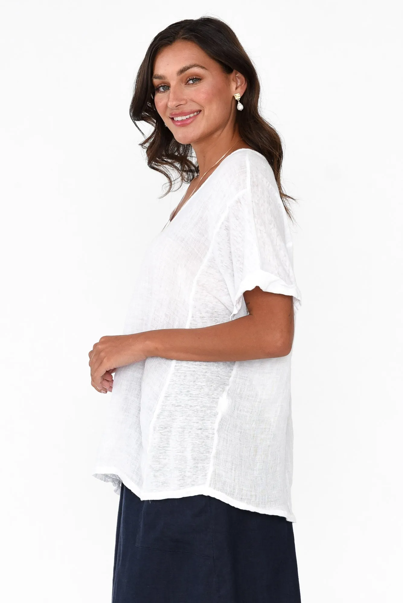 Oversized Anna White Linen Tee sold by Blue Bungalow product image thumbnail 4