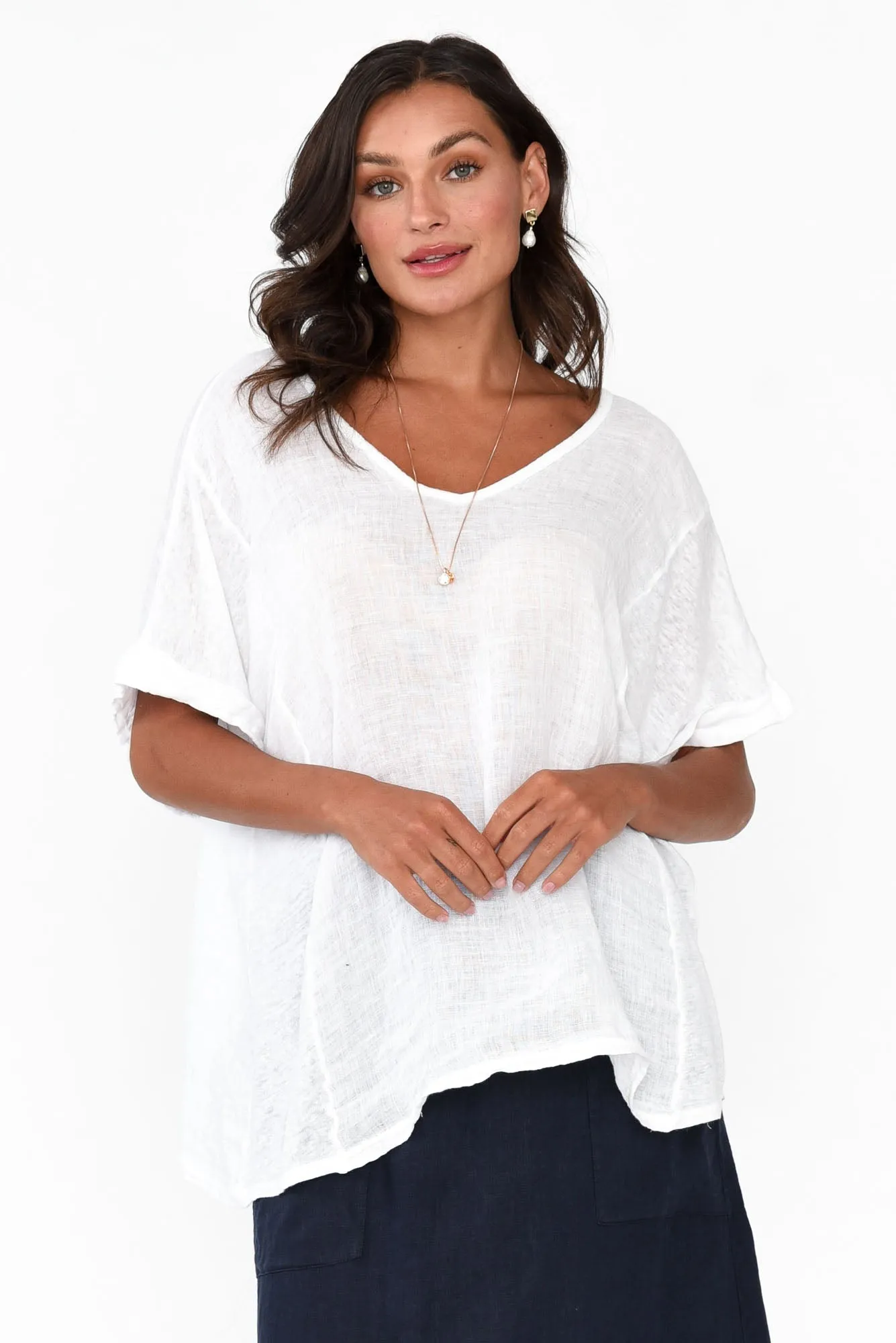 Oversized Anna White Linen Tee sold by Blue Bungalow product image thumbnail 2