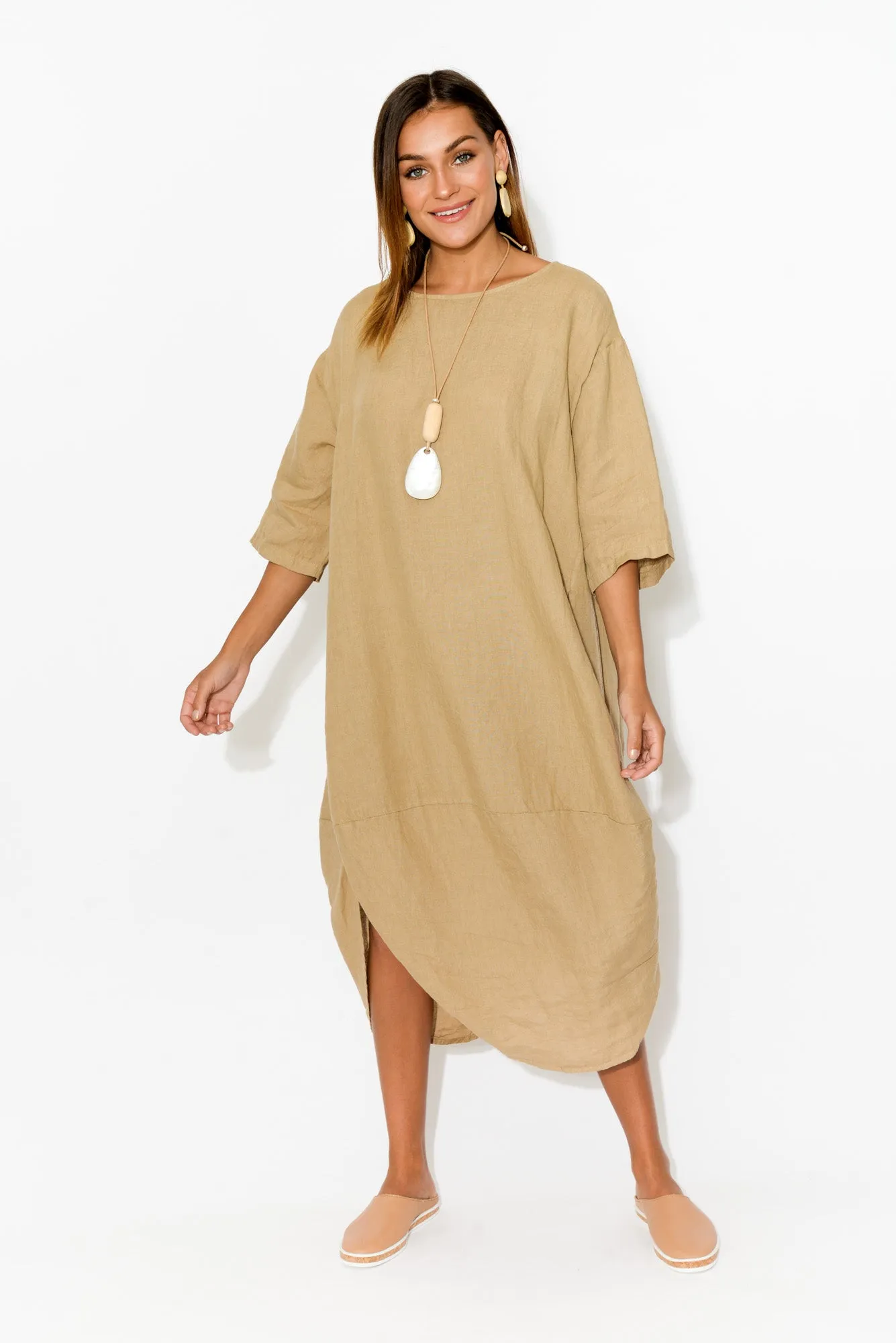 Irina Caramel Linen Dress sold by Blue Bungalow