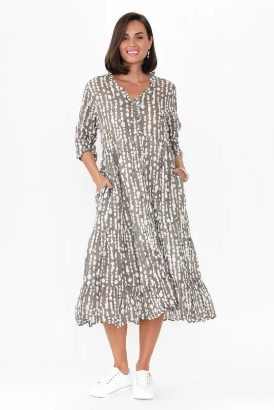 Anniston Grey Speckle Cotton Tiered Dress sold by Blue Bungalow