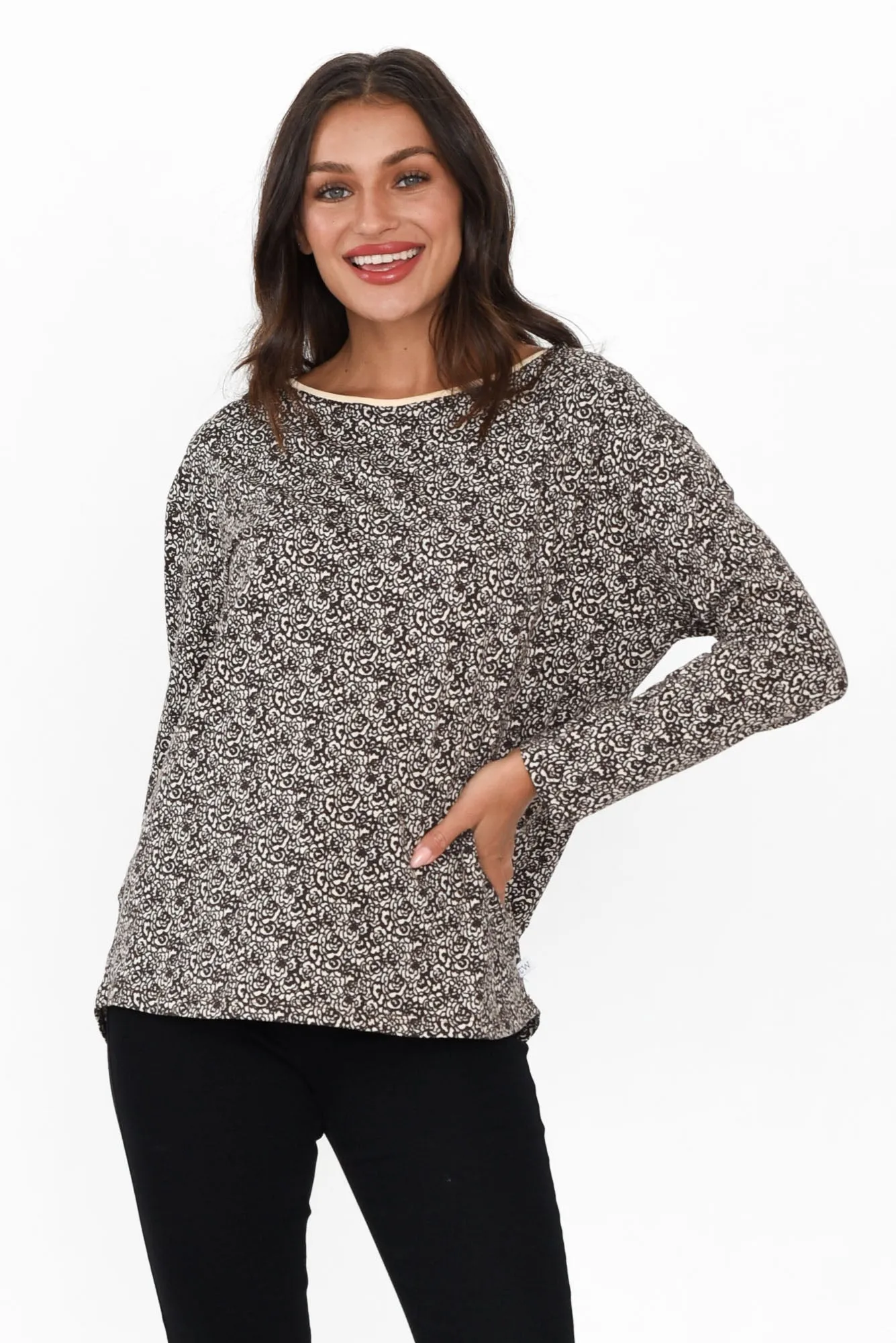 Moya Brown Abstract Cotton Hi Lo Top sold by Blue Bungalow