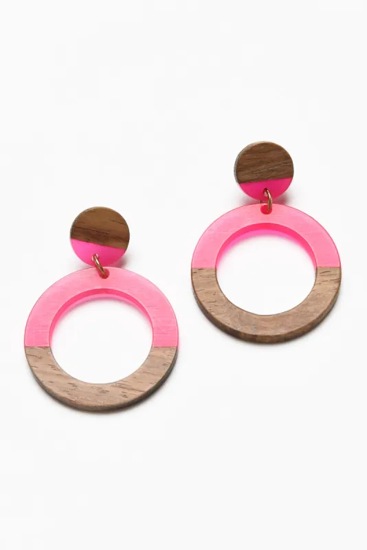 Nanelle Pink Wood Hoop Earring sold by Blue Bungalow
