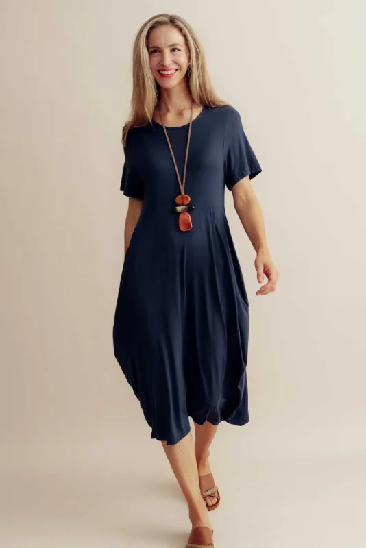 Glenda Navy Short Sleeve Crescent Dress sold by Blue Bungalow
