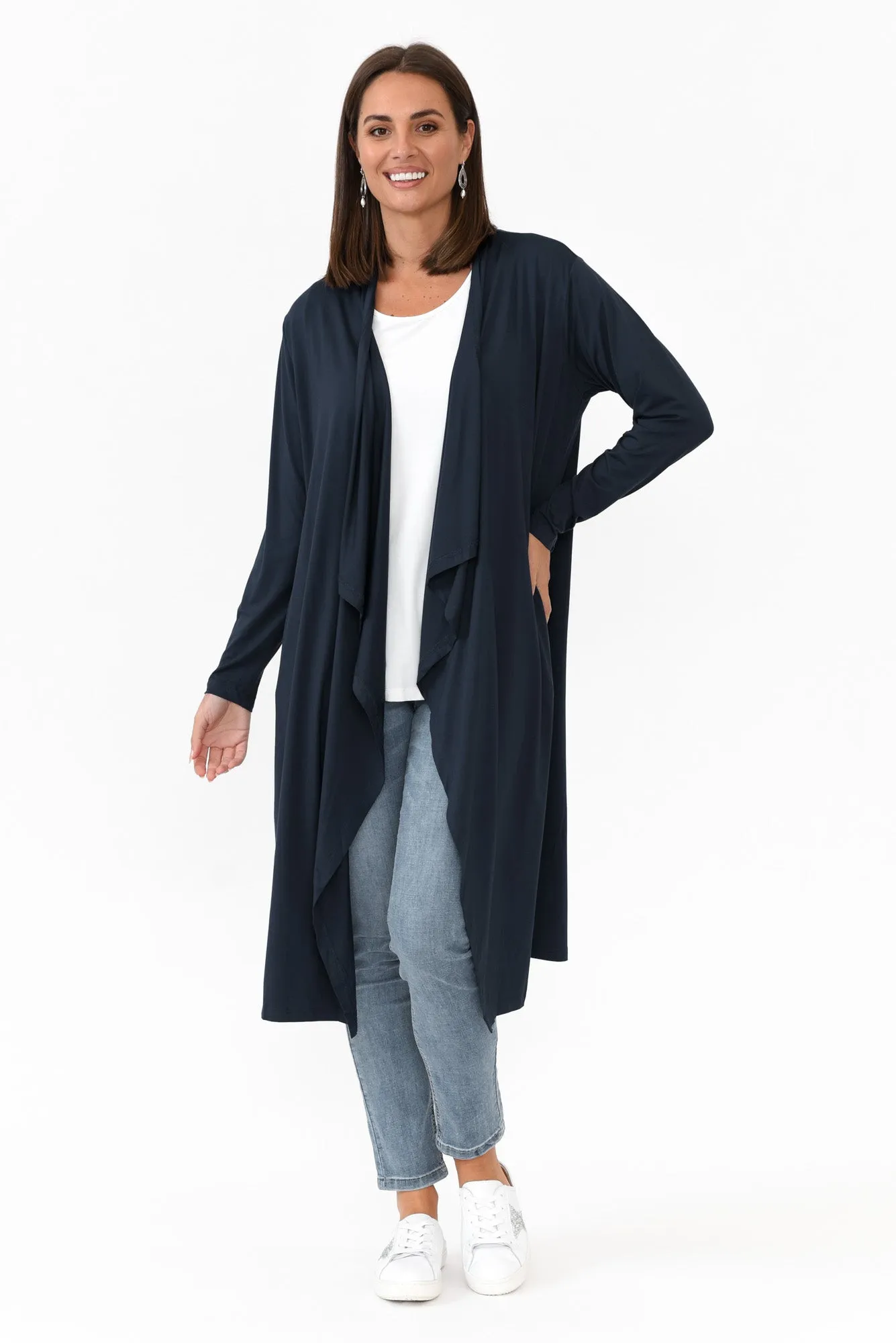 Leanna Navy Bamboo Waterfall Cardigan sold by Blue Bungalow product image thumbnail 2