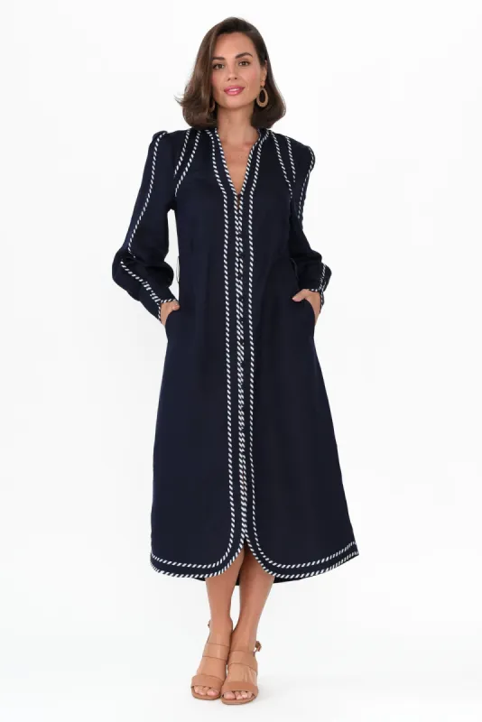 Nova Navy Ink Linen Blend Dress sold by Blue Bungalow