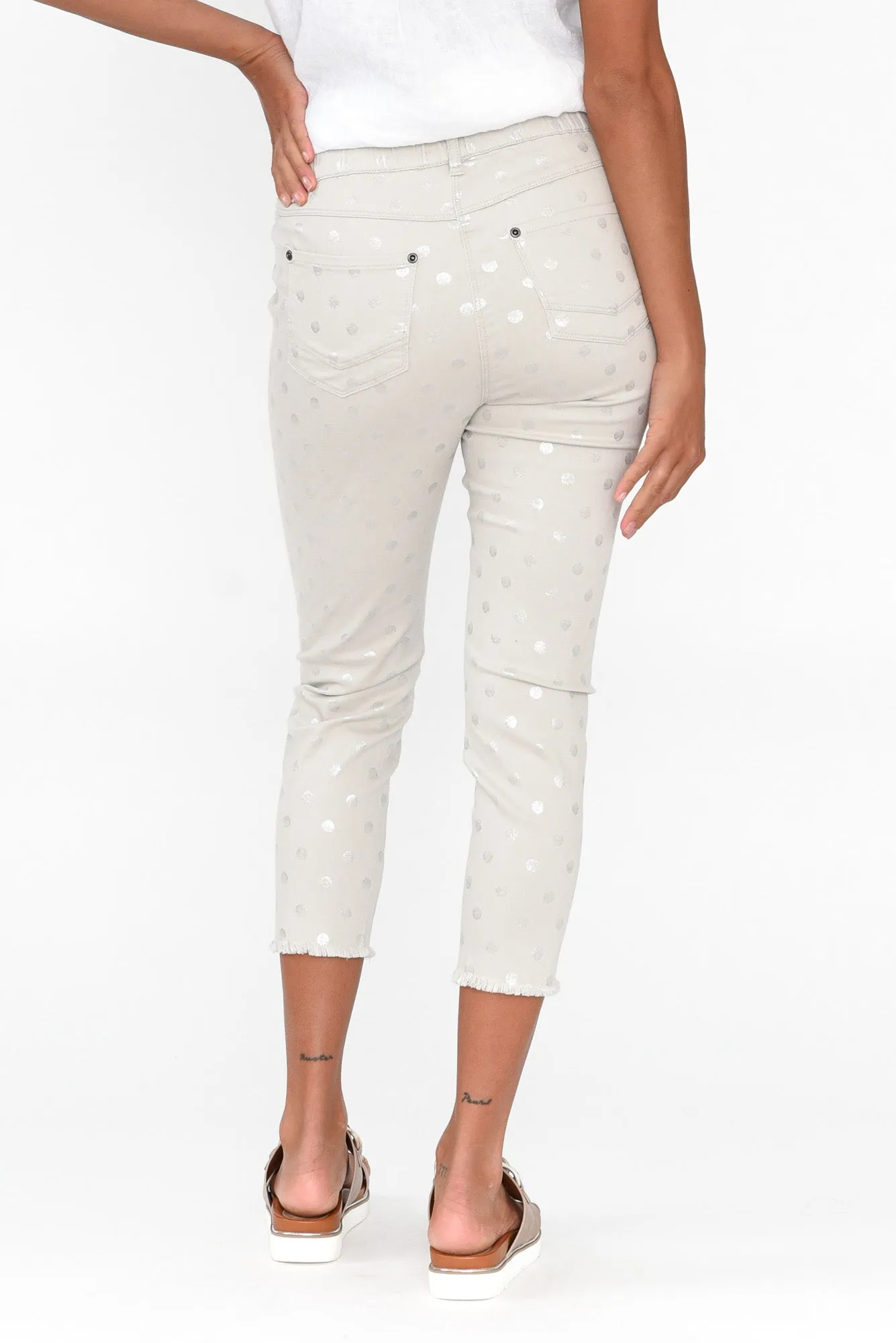 Reed Taupe Foil Spot Cotton Capri Pants sold by Blue Bungalow product image thumbnail 4