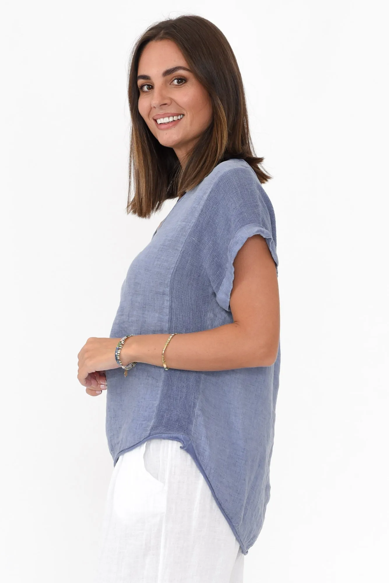 Dorian Steel Linen Cotton Top sold by Blue Bungalow product image thumbnail 3
