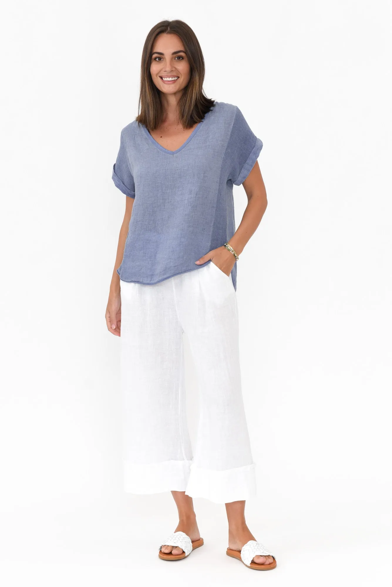 Dorian Steel Linen Cotton Top sold by Blue Bungalow product image thumbnail 2