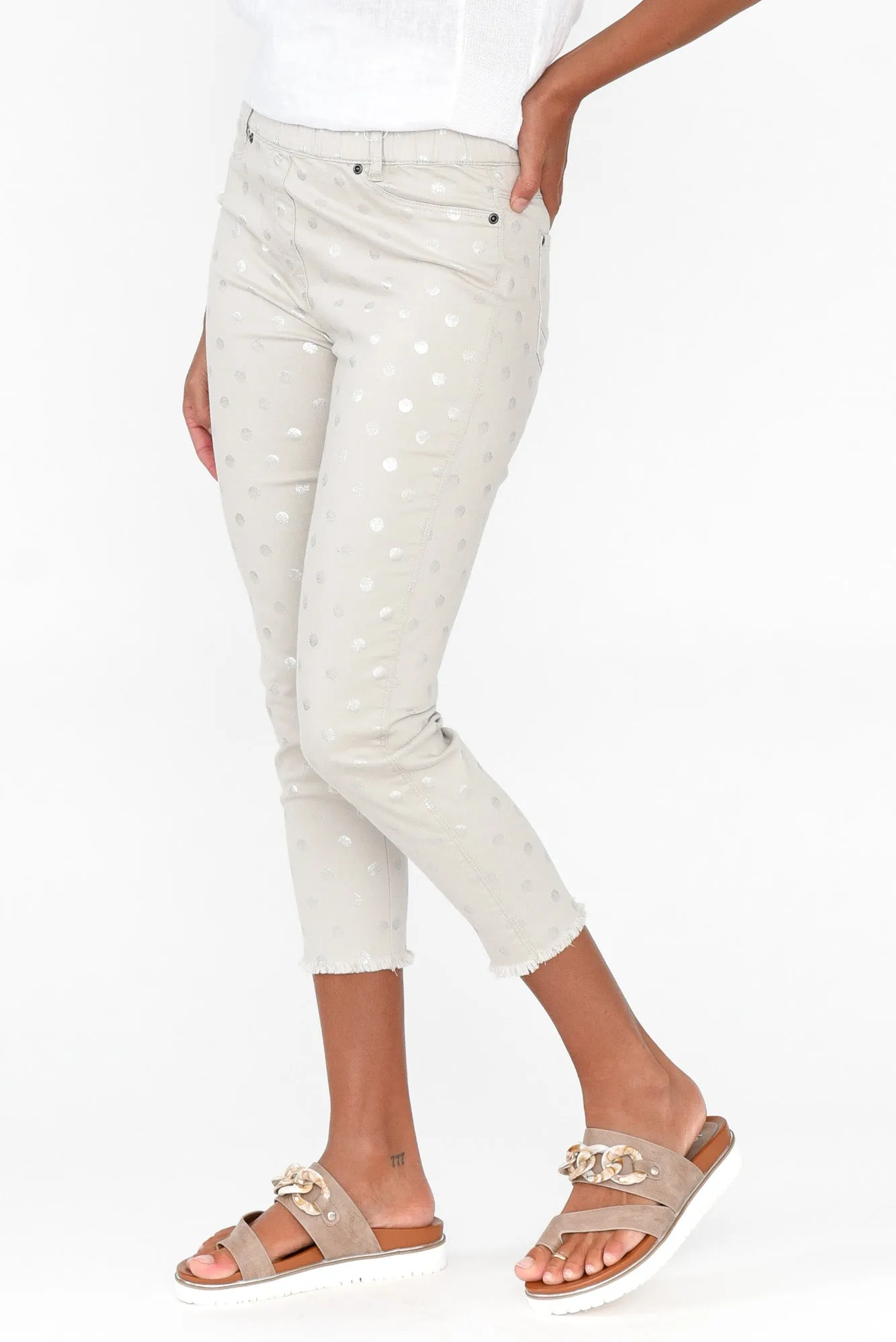 Reed Taupe Foil Spot Cotton Capri Pants sold by Blue Bungalow product image thumbnail 3
