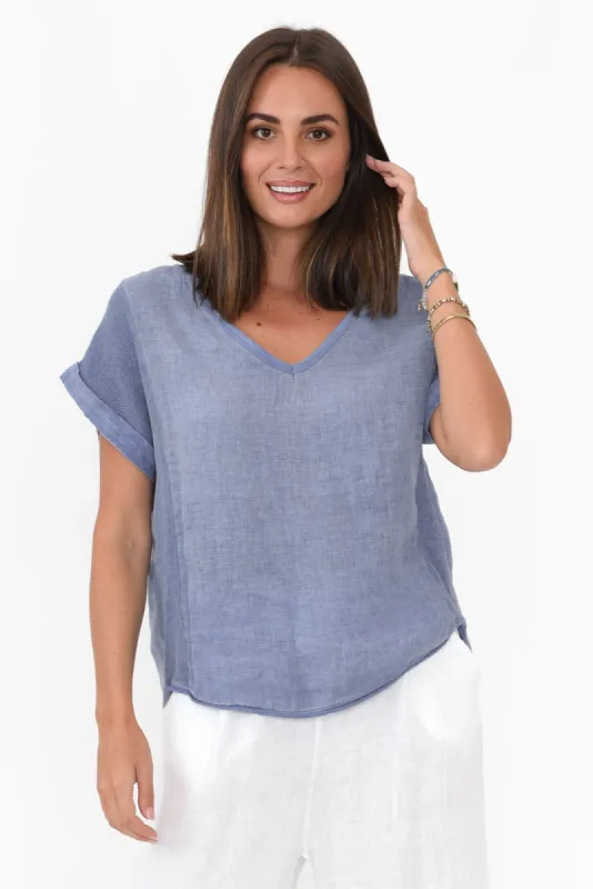 Dorian Steel Linen Cotton Top sold by Blue Bungalow