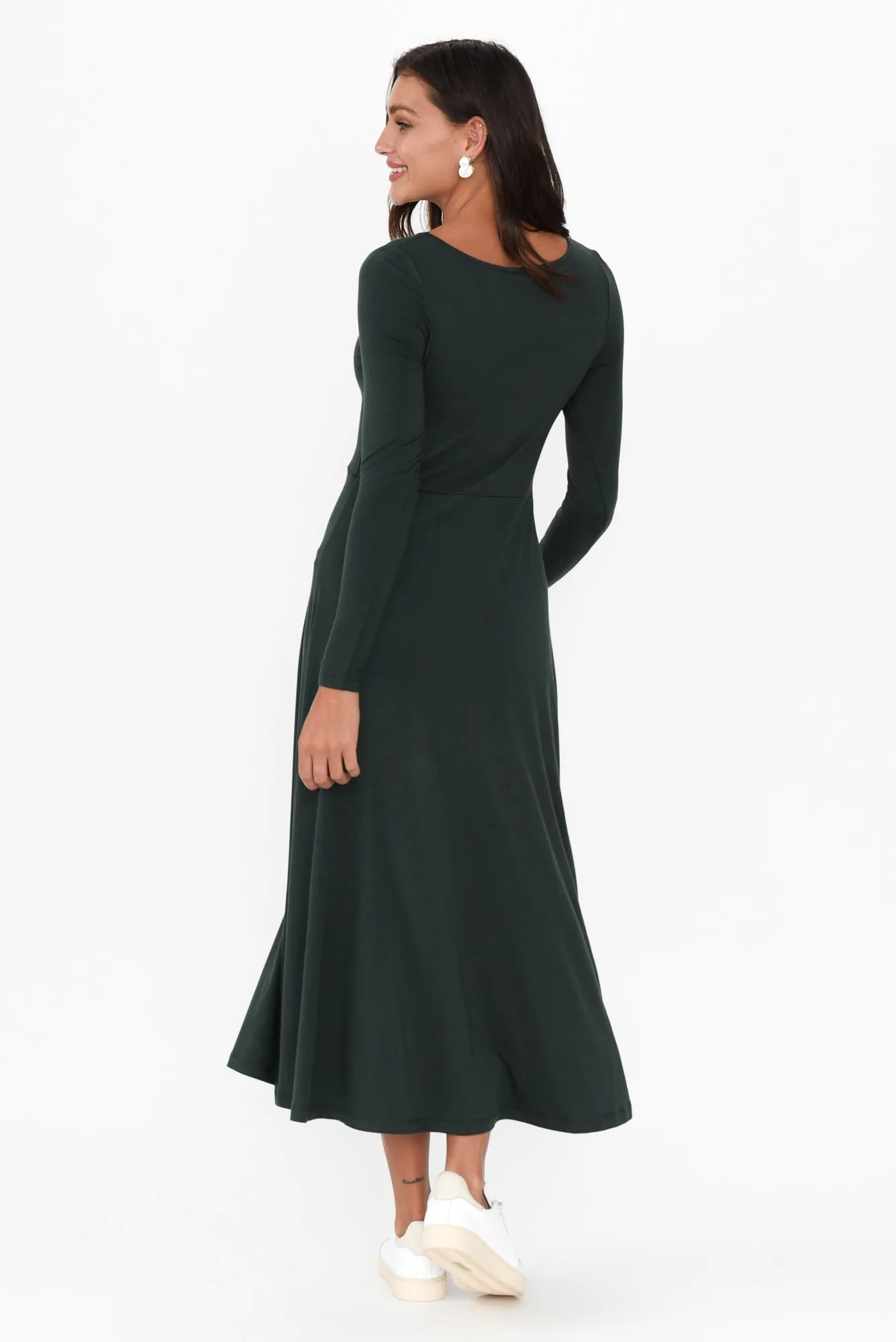 Olivia Dark Green Bamboo Sleeved Dress sold by Blue Bungalow product image thumbnail 4