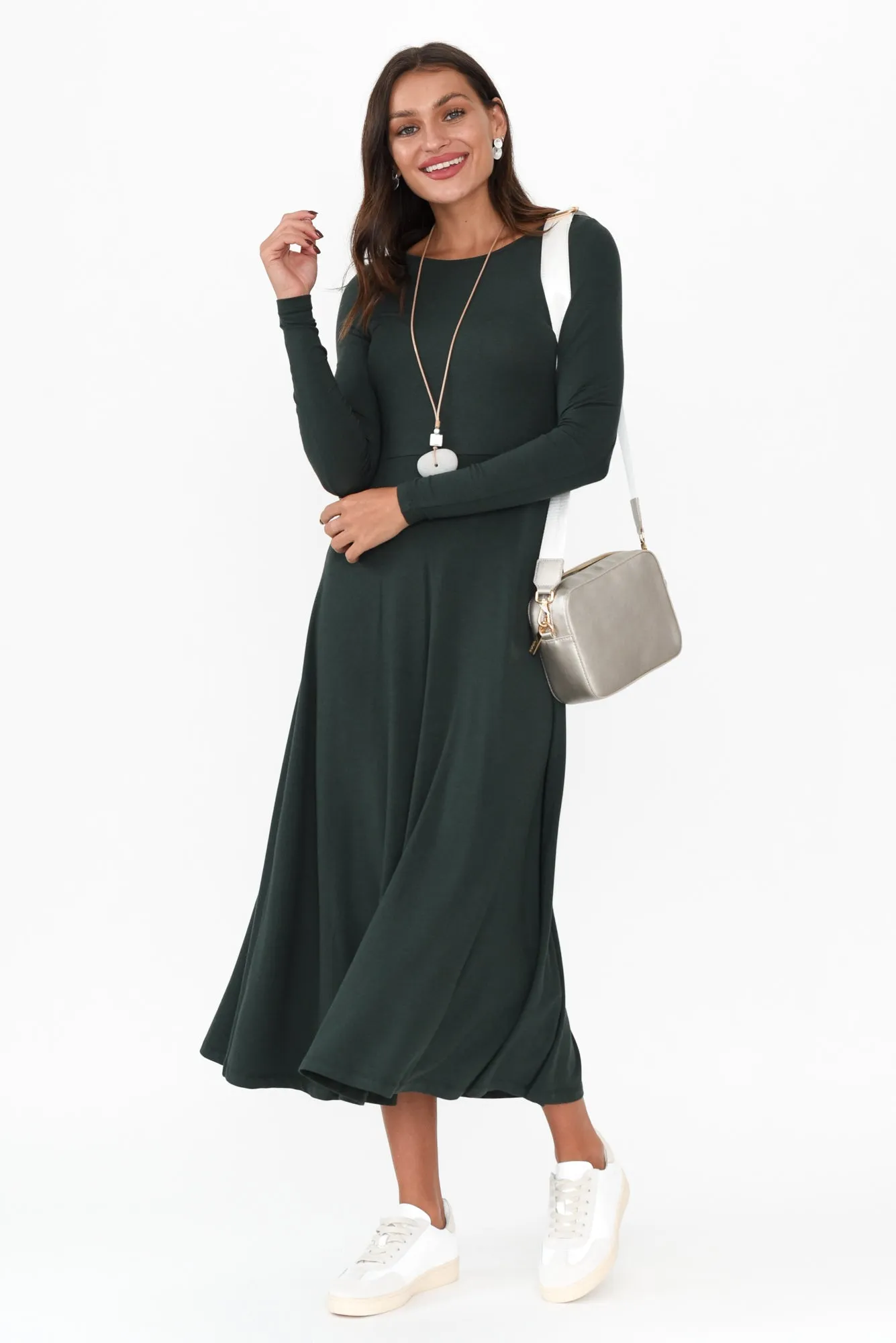 Olivia Dark Green Bamboo Sleeved Dress sold by Blue Bungalow product image thumbnail 2