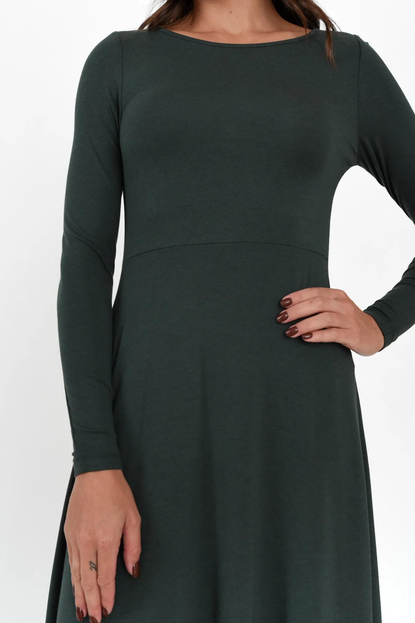 Olivia Dark Green Bamboo Sleeved Dress sold by Blue Bungalow product image thumbnail 5
