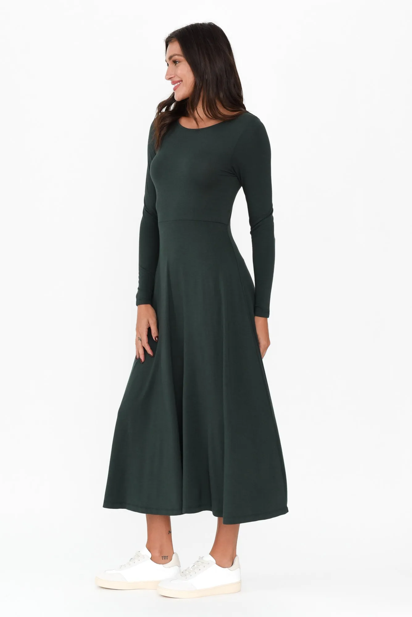 Olivia Dark Green Bamboo Sleeved Dress sold by Blue Bungalow product image thumbnail 3