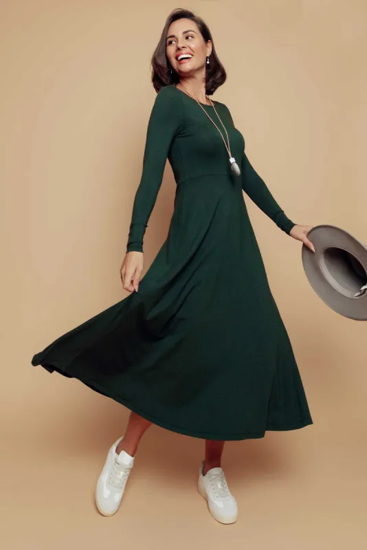 Olivia Dark Green Bamboo Sleeved Dress sold by Blue Bungalow