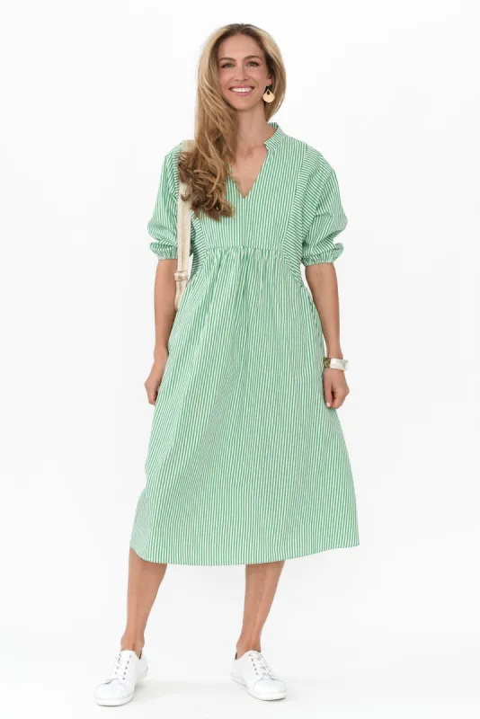 Pluto Green Stripe Cotton Pocket Dress sold by Blue Bungalow