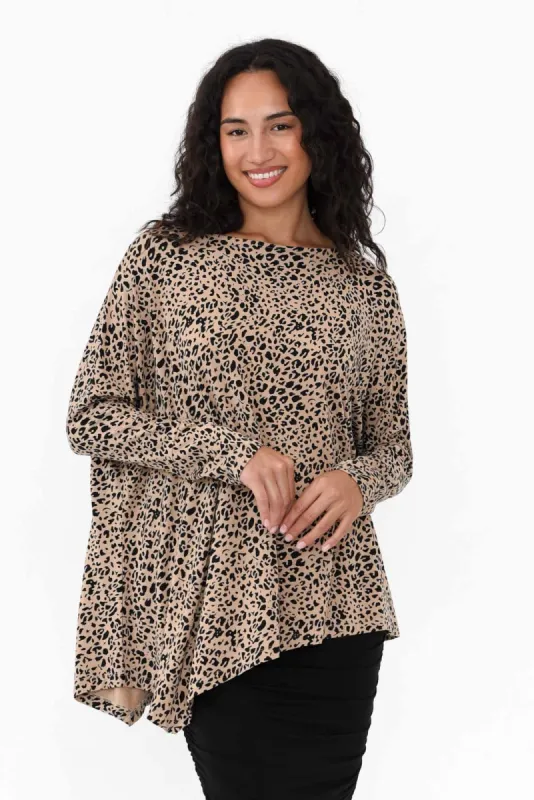 Susie Leopard Asymmetrical Bamboo Top sold by Blue Bungalow