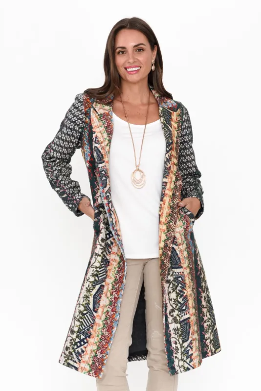 Nasam Charcoal Abstract Cotton Pocket Coat sold by Blue Bungalow