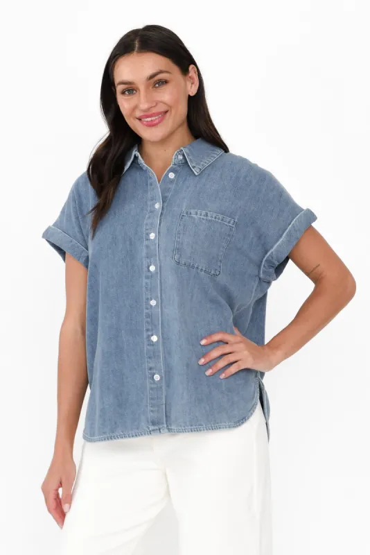 Taylor Blue Denim Collared Shirt sold by Blue Bungalow