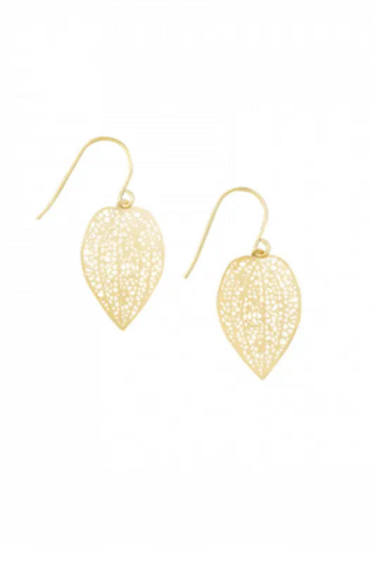 Gold Mini Leaf Lace Earrings sold by Blue Bungalow