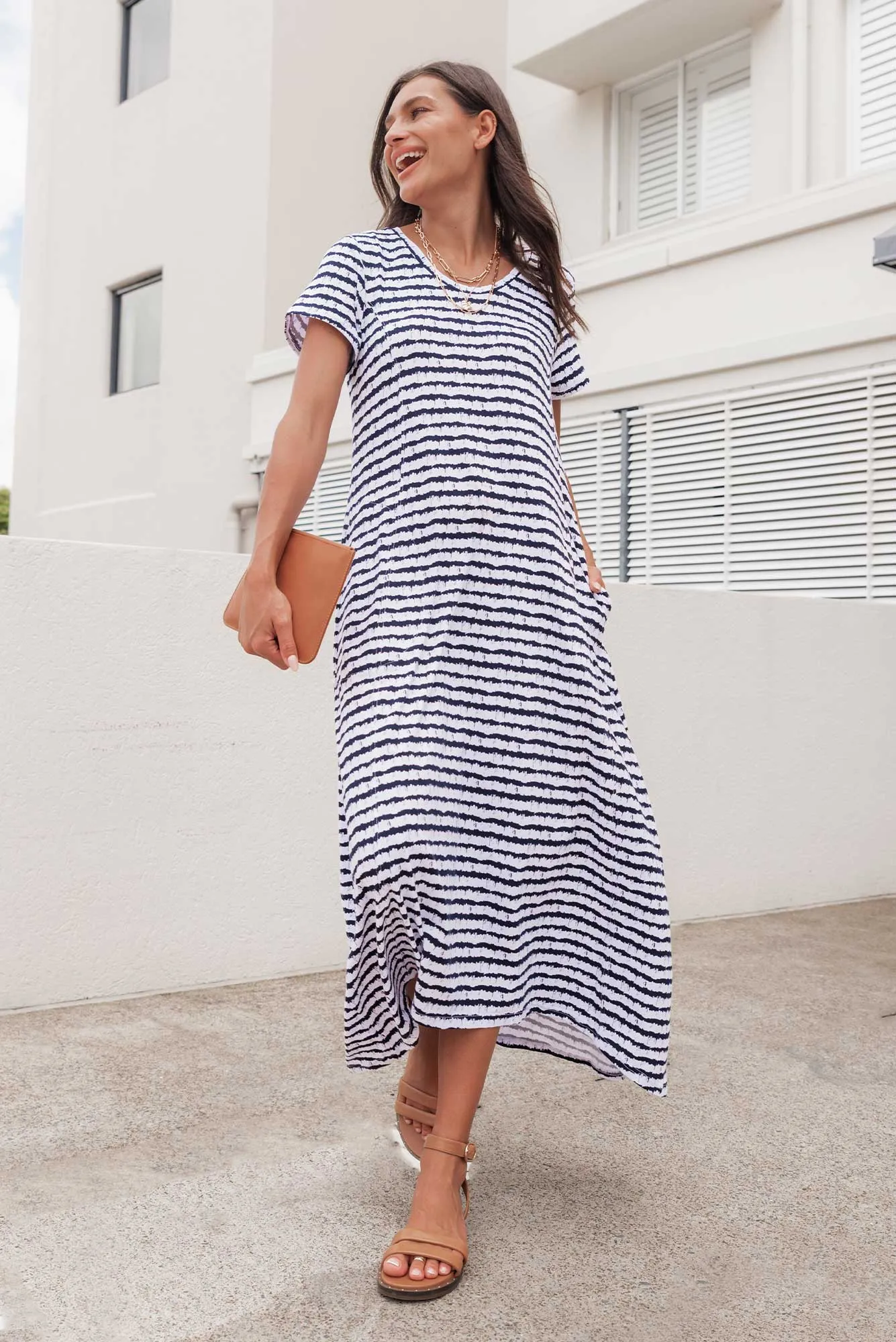 Patrick Navy Stripe Cotton Pocket Dress sold by Blue Bungalow