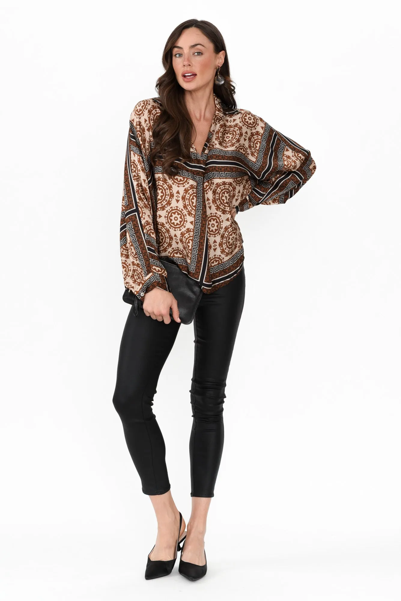 Monroe Brown Geo Silk Blend Top sold by Blue Bungalow product image thumbnail 2
