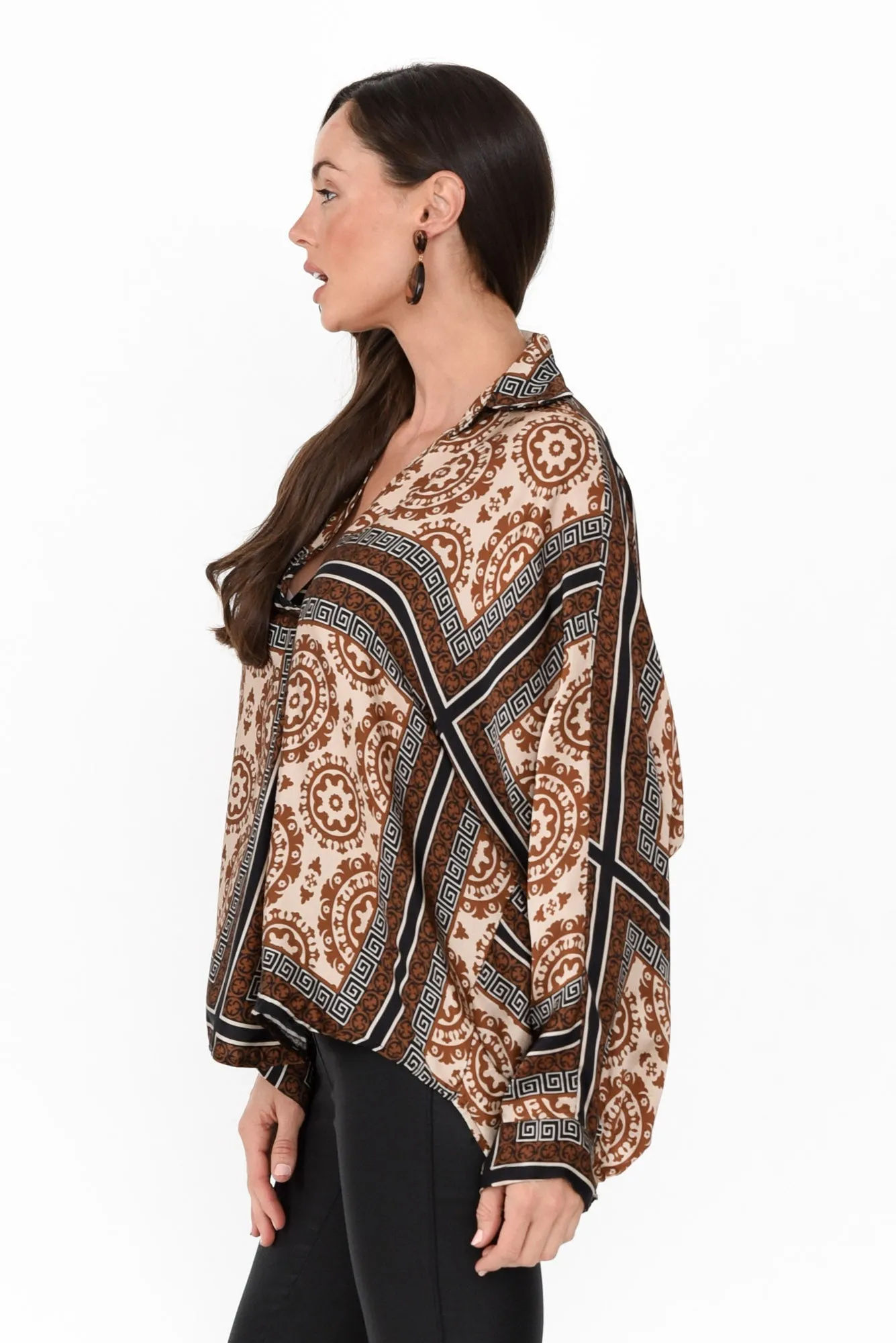 Monroe Brown Geo Silk Blend Top sold by Blue Bungalow product image thumbnail 3