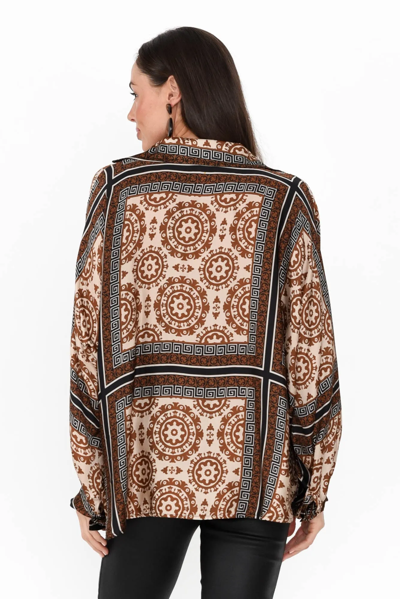 Monroe Brown Geo Silk Blend Top sold by Blue Bungalow product image thumbnail 4