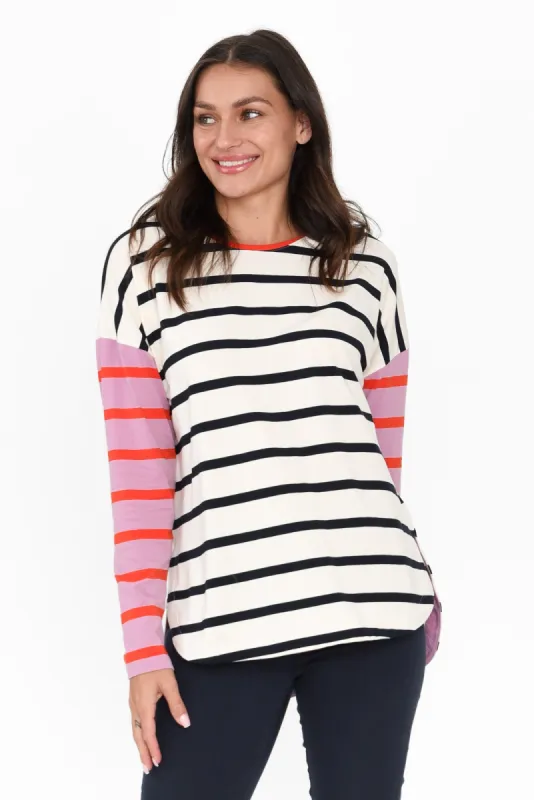 Marta Multi Stripe Cotton Long Sleeve Tee sold by Blue Bungalow