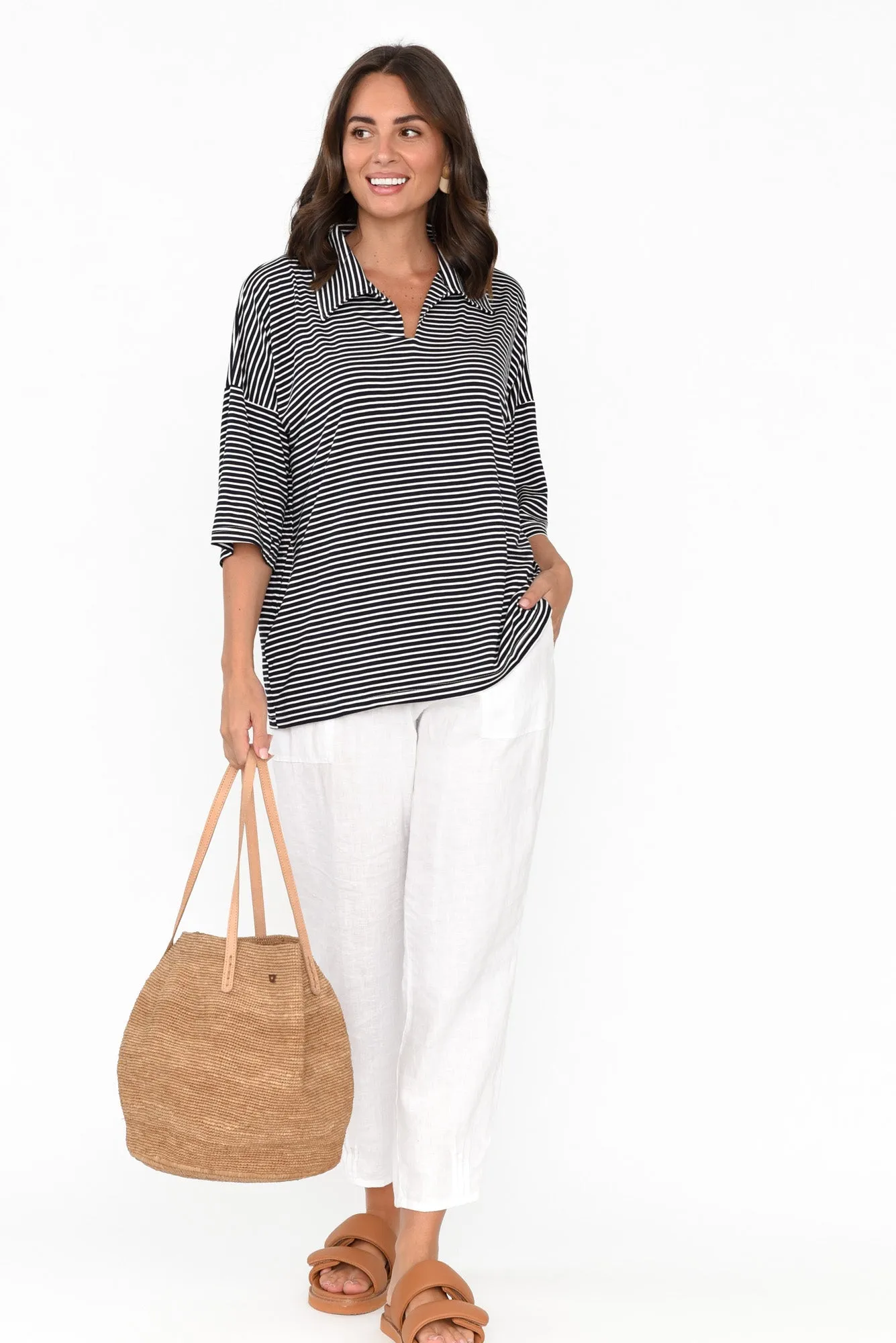 Cressida Navy Stripe Bamboo Top sold by Blue Bungalow product image thumbnail 2