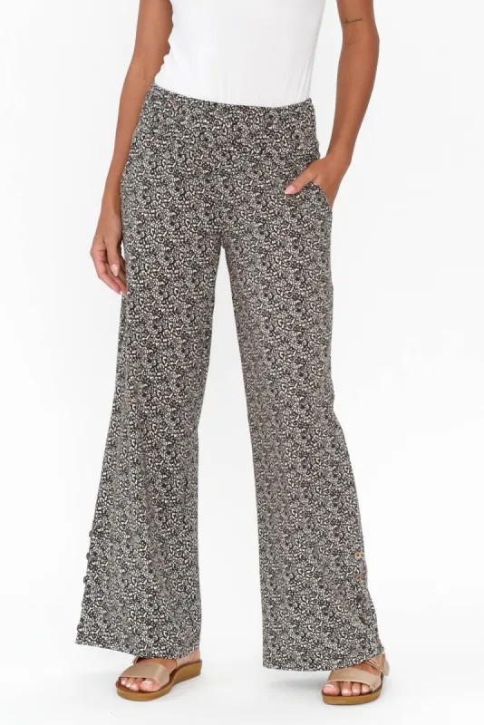 Angelica Brown Abstract Cotton Shirred Pants sold by Blue Bungalow