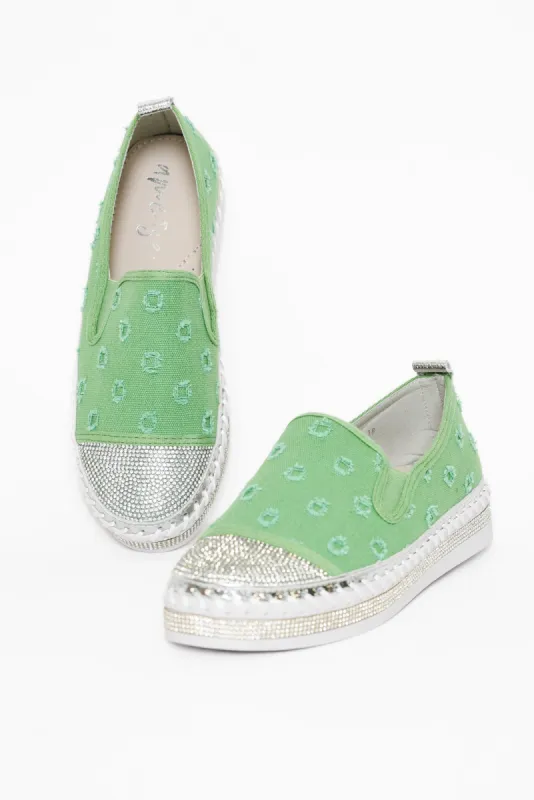 Sassy Green Diamante Slip On Sneaker sold by Blue Bungalow