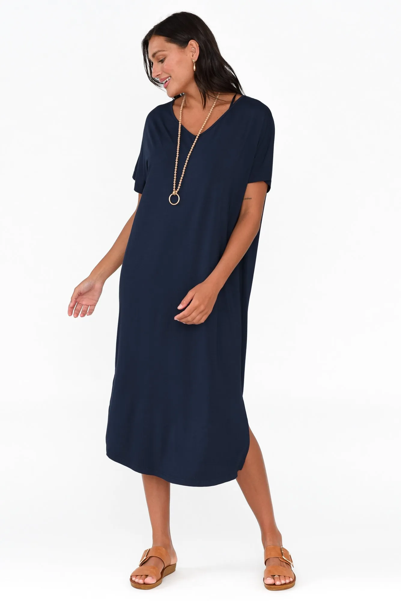 Dennis Navy Bamboo V Neck Dress sold by Blue Bungalow product image thumbnail 5