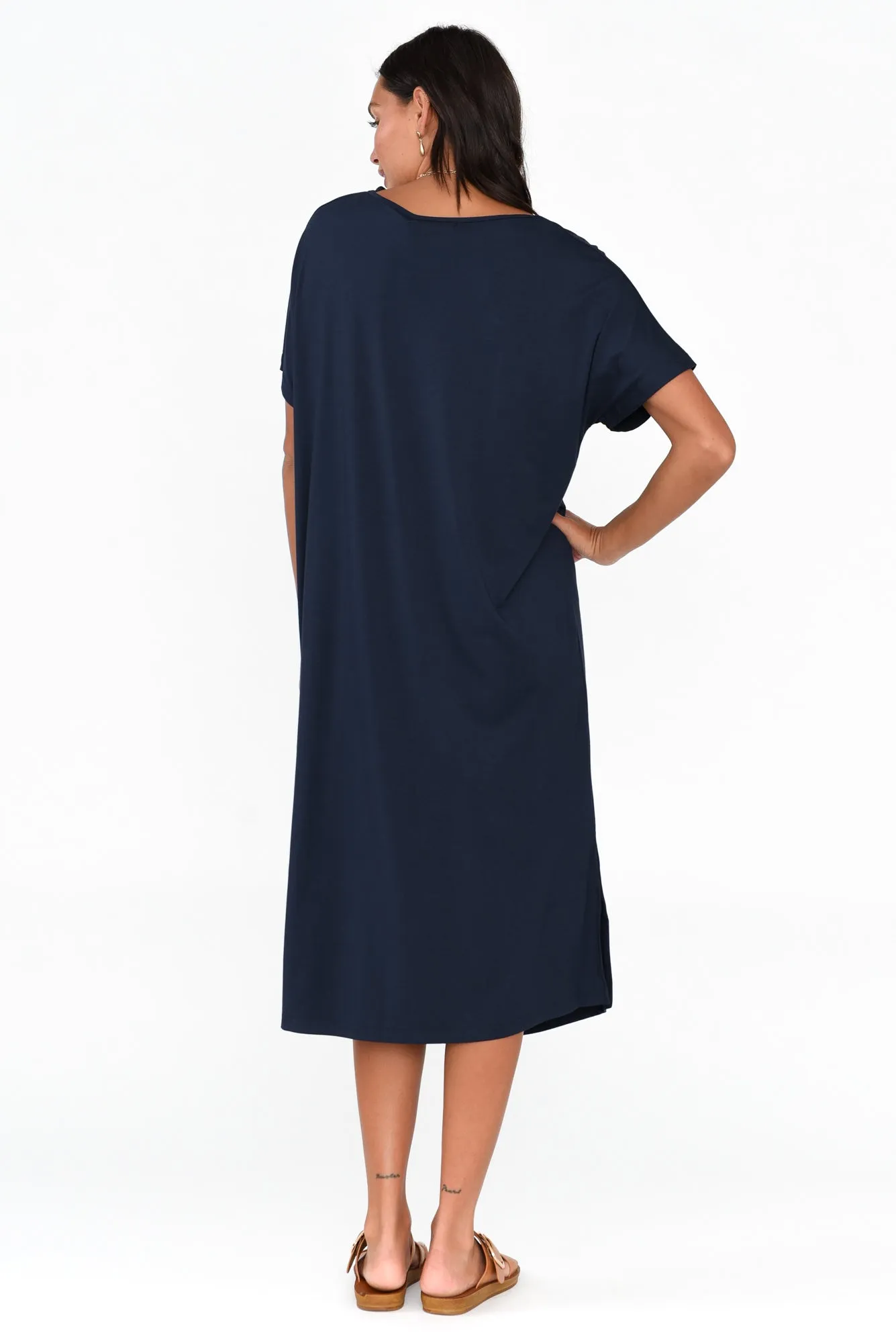 Dennis Navy Bamboo V Neck Dress sold by Blue Bungalow product image thumbnail 4