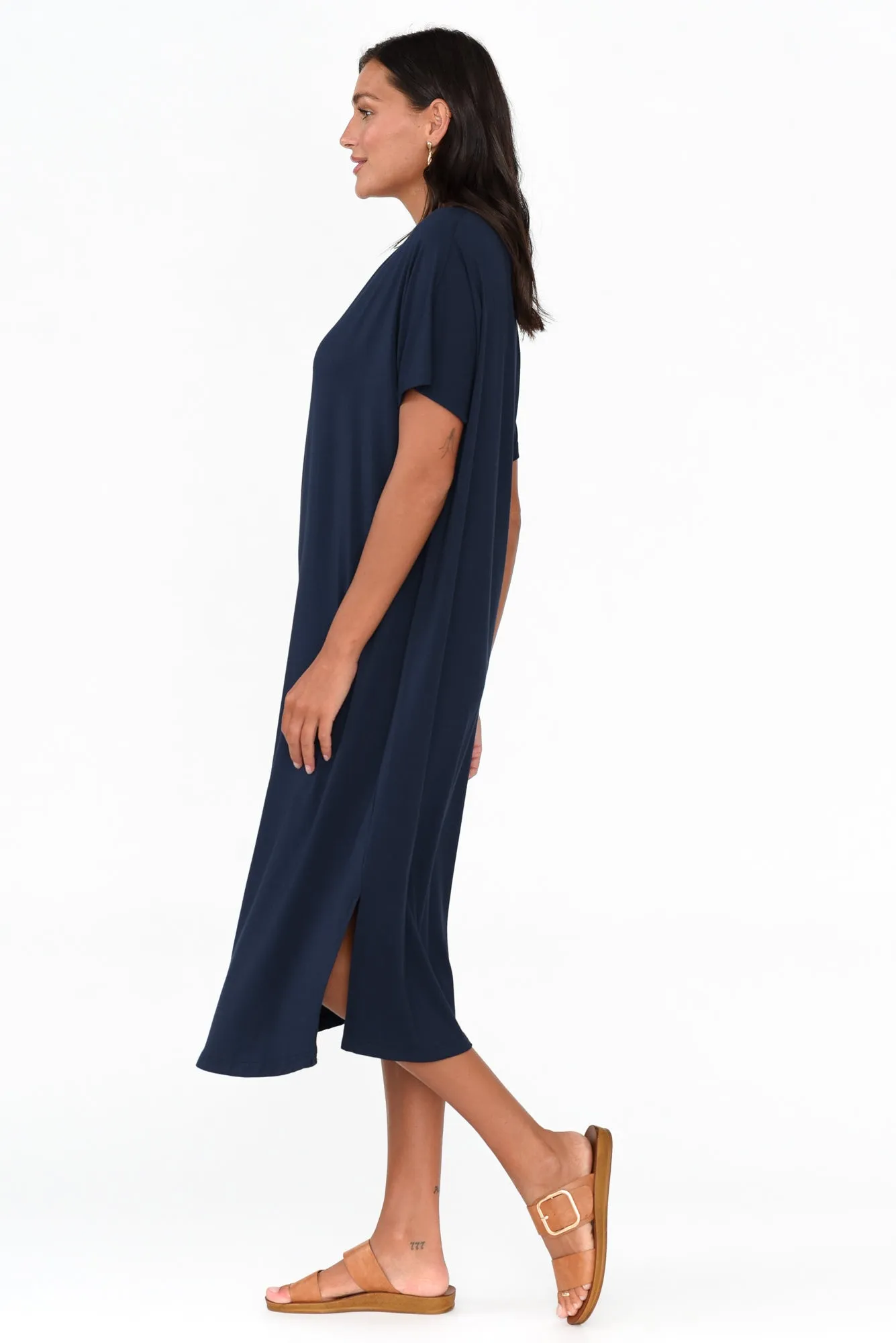 Dennis Navy Bamboo V Neck Dress sold by Blue Bungalow product image thumbnail 3