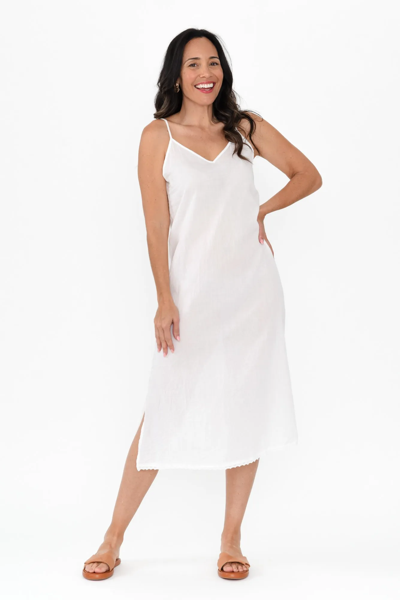 White Cotton Maxi Slip Dress sold by Blue Bungalow