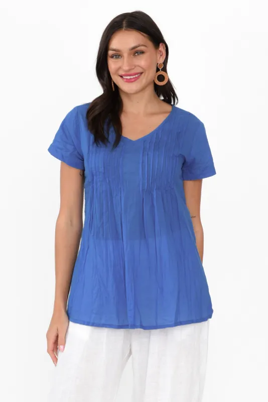 Fia Azure Blue Crinkle Cotton Top sold by Blue Bungalow